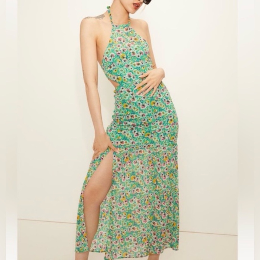 H&M Chiffon Floral Halter Maxi Dress